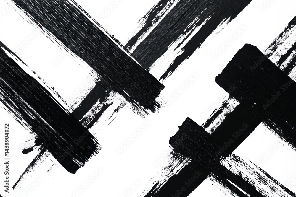 Poster abstract black paint brush strokes on white background. intricate, dynamic lines create a complex pa