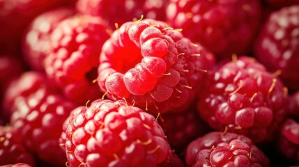 Vibrant macro shot highlighting the exquisite details of fresh raspberries