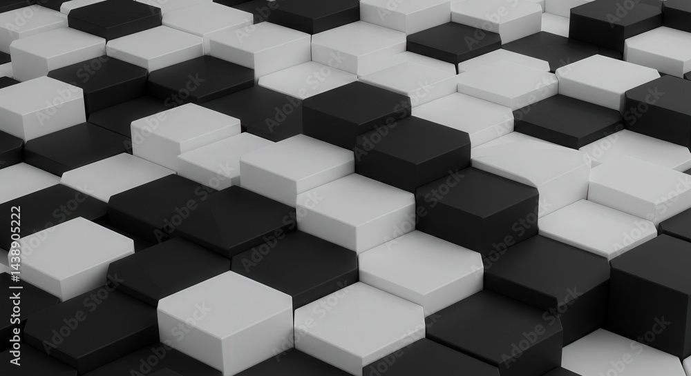 Poster Abstract Black and White Cubes Forming a Geometric Pattern with Depth