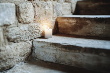 Rustic Stone Staircase with Gentle Candle Glow in a Cozy, Intimate Setting