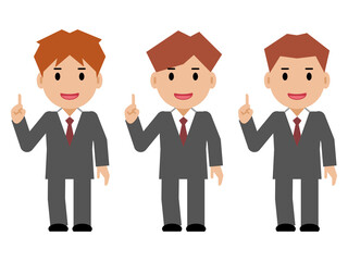 ナンバーワンポーズをする笑顔のグレースーツの若い男性