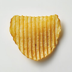 Close-up of a single golden ridged potato chip on a white background. Perfect for snack packaging, food advertising, minimalist design, fast food promotions, and crunchy snack concepts