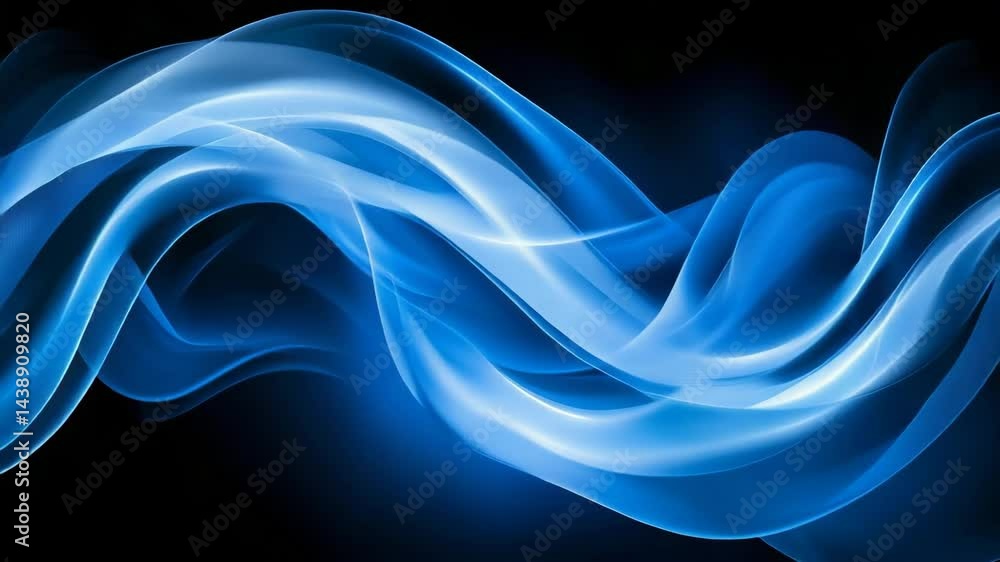 Poster blue abstract light waves flow smoothly across a dark background, creating a sense of motion and flu