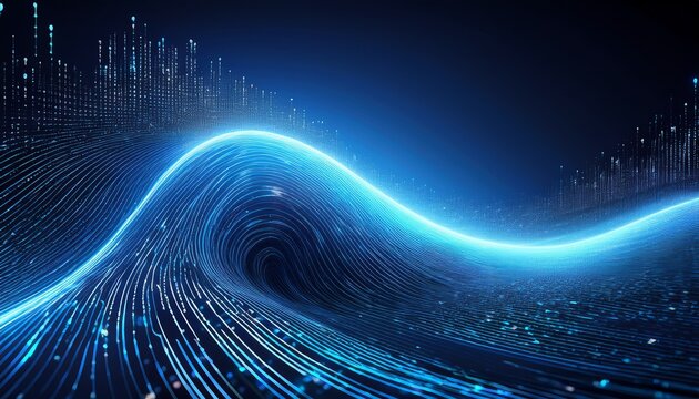 abstract glowing wave of binary code moving through a digital 