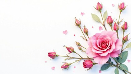 Delicate watercolor rosebuds scattered on white , watercolor, blossom