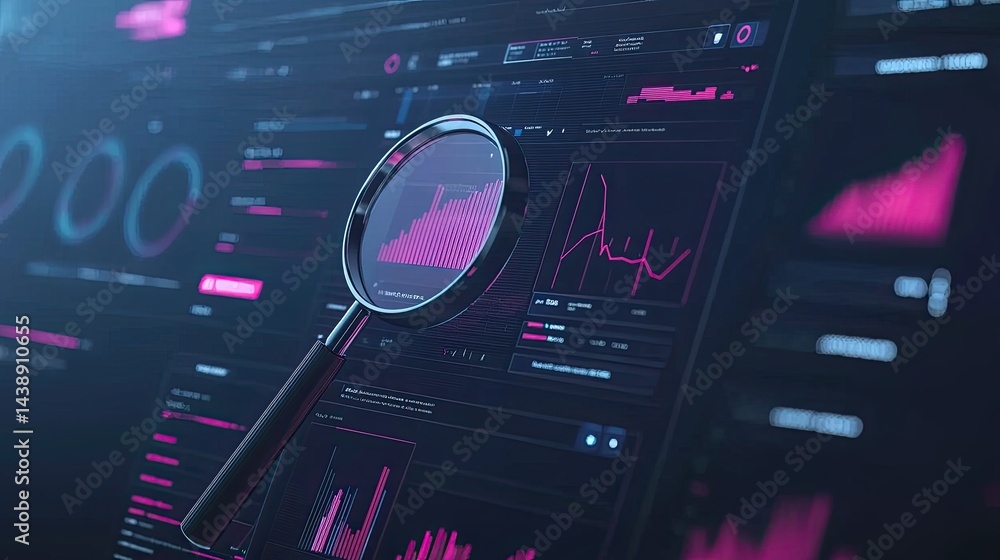 Poster a stunning image of dynamic seo analytics with magnifying glass on digital dashboard, professional w