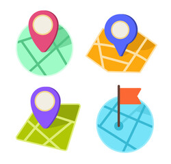 Set of Various Colorful Location Mark Symbol Badges for Graphic Design Element Concept Clip Art