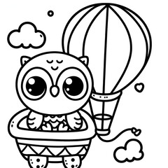 Obraz premium Charming Owl in a Hot Air Balloon - Coloring Page for Kids