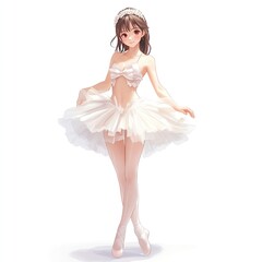 Naklejka premium Anime ballerina in white tutu, posing gracefully.