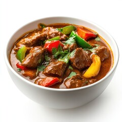 Fototapeta premium Hearty beef stew with tender vegetables and rice, a comforting and healthy meal
