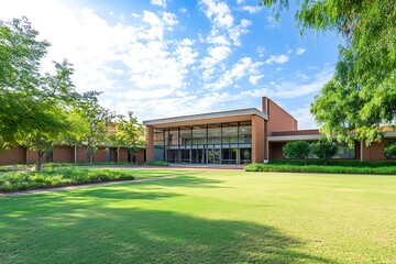 Fototapeta premium An Exterior View of a Modern Public School Building with Large Windows