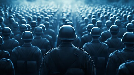 Fototapeta premium A lone soldier stands before a vast army a powerful image of military might and unity