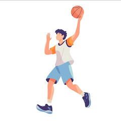 A student playing basketball midjump shot simple minimalistic design icon no border displayed on a white background cutestyle