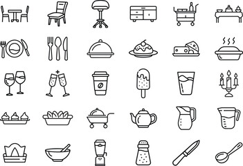 Essential Dining Room and Kitchen Icons for Elegant and Functional Spaces.
