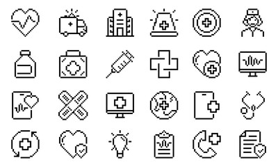 Hospital and medical health care pixel icons set isolated vector illustration