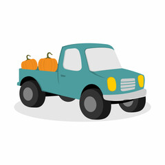 cute fall truck with pumpkins vector illustration