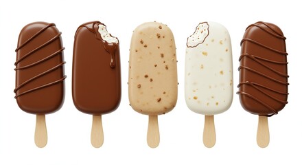 Delicious Ice Cream Bars Chocolate, Nut, and Vanilla Popsicles