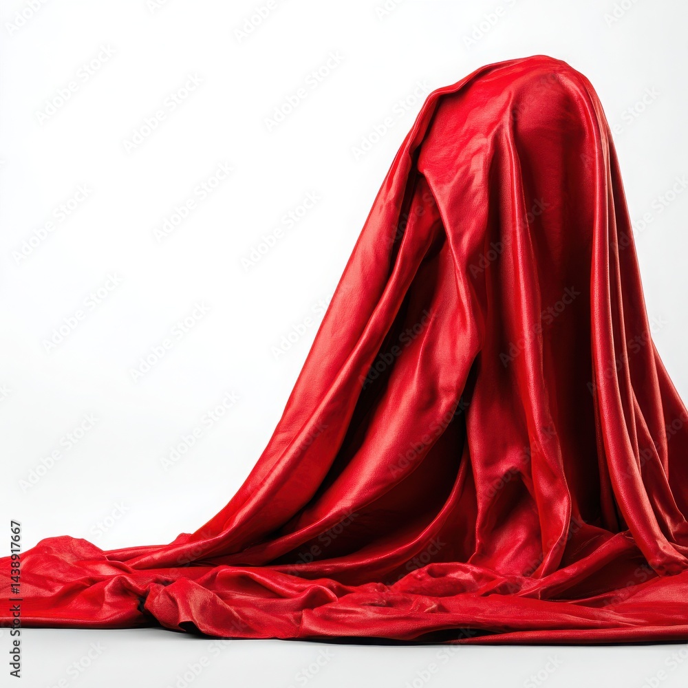 Poster a draped red fabric covering an object creating a smooth and flowing shape against white background