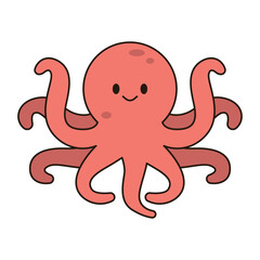 OCTOPUS cute animal doodle kawaii Japanese style illustration single icon drawing element clean flat vector