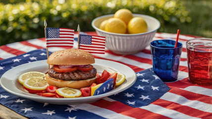Patriotic Burger Feast on a Starry Table