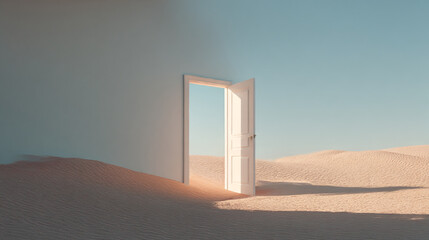 Doorway to new beginnings surreal desert landscape concept art stock photo for sale and download online