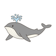 WHALE cute animal doodle kawaii Japanese style illustration single icon drawing element clean flat vector
