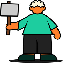 illustration of a man holding a wooden board of card