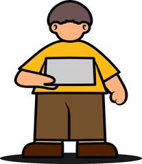 illustration of a man holding a card board facing forward