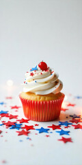 Patriotic cupcake with red white blue decor