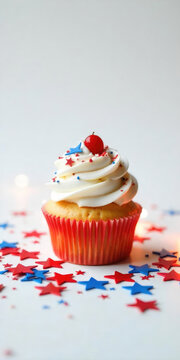 Patriotic cupcake with red white blue decor