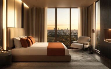 Fototapeta premium A modern living room interior featuring a comfortable sofa, stylish furniture, and contemporary home design