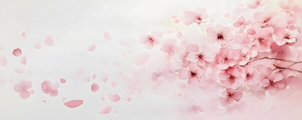 Fototapeta premium Delicate Watercolor Cherry Blossoms in Pale Pink Hues