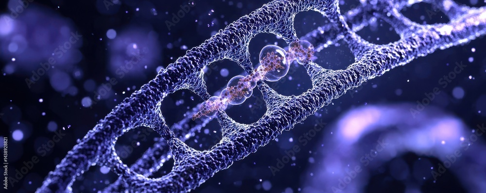 Poster close-up of a virus integrating foreign genetic material in a complex molecular structure with a dar