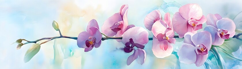 Obraz premium Delicate Watercolor Orchids in Soft Shades of Pink and Blue