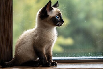 window kitten gazing out Siamese