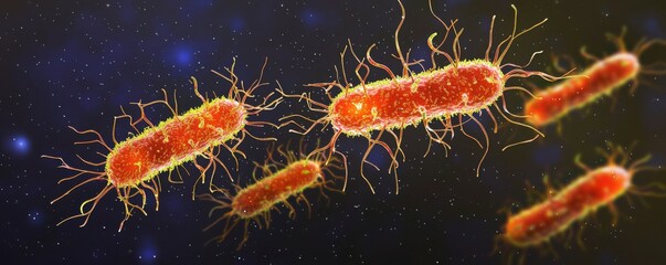 Close-Up View of Bacterial Cells Floating in Zero Gravity Environment with Realistic Details and Stunning Visual Effects