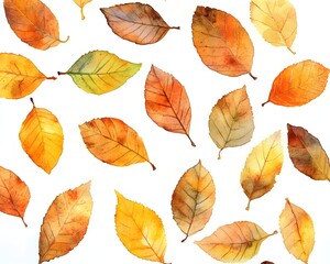 Obraz premium Autumn Watercolor Leaves in Shades of Orange and Yellow