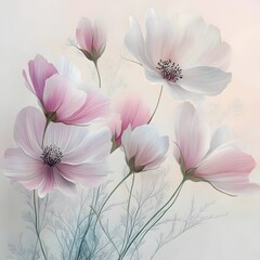 Delicate Watercolor Flowers in Shades of Pink Against Soft Cosmos