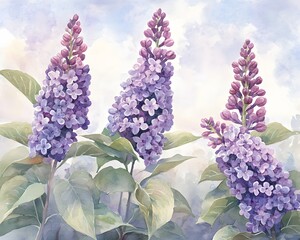 Soft Purple Lilacs in Watercolor with Gentle and Detailed Touch
