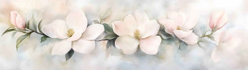 Soft Watercolor Magnolia Flowers in Cream and Pale Hues