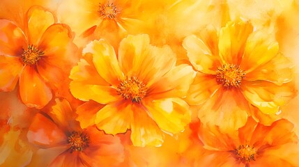Vibrant Watercolor Marigolds in Bright Yellow and Orange Hues