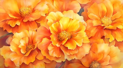 Vibrant Watercolor Marigolds in Bright Yellow and Orange Hues