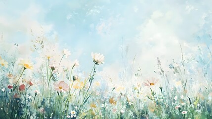 Vibrant Watercolor Meadow Filled with Colorful Wildflowers