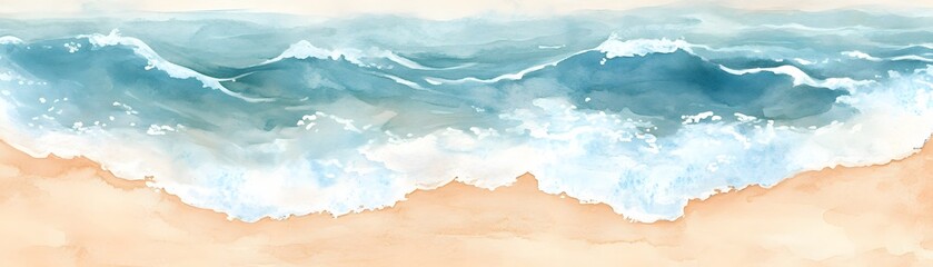 Watercolor Ocean Waves in Soft Blues and White Tones