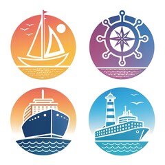 Naklejka premium Nautical Icons Ships Compass Lighthouse Travel Sea