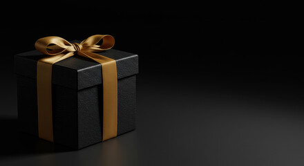 Obraz premium Elegant Black Gift Box with Golden Ribbon: Luxury, Celebration, & Minimalist Style - Perfect for Special Occasions