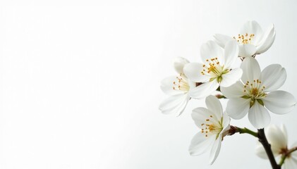 Fototapeta premium Delicate white blossoms against pure white backdrop, petals, floral