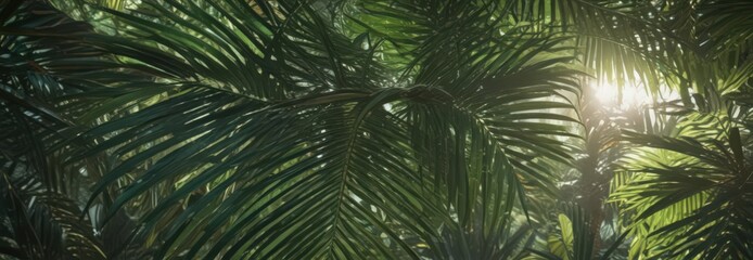 Obraz premium Deep emerald palm leaves, intricate veins, sunlit canopy , photography, tropical, realistic