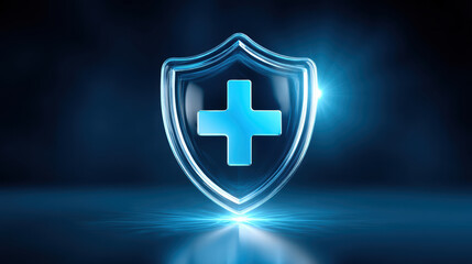 Obraz premium A blue shield with a cross on it and the word 