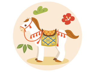 午年の年賀状などに使える和風に装飾をほどこした馬のイラスト